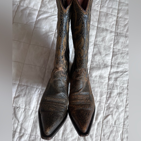 Vintage Buffalo Unique All Over Crack Effect Leather Cowboy Western Boots -M 40 - Picture 3 of 11